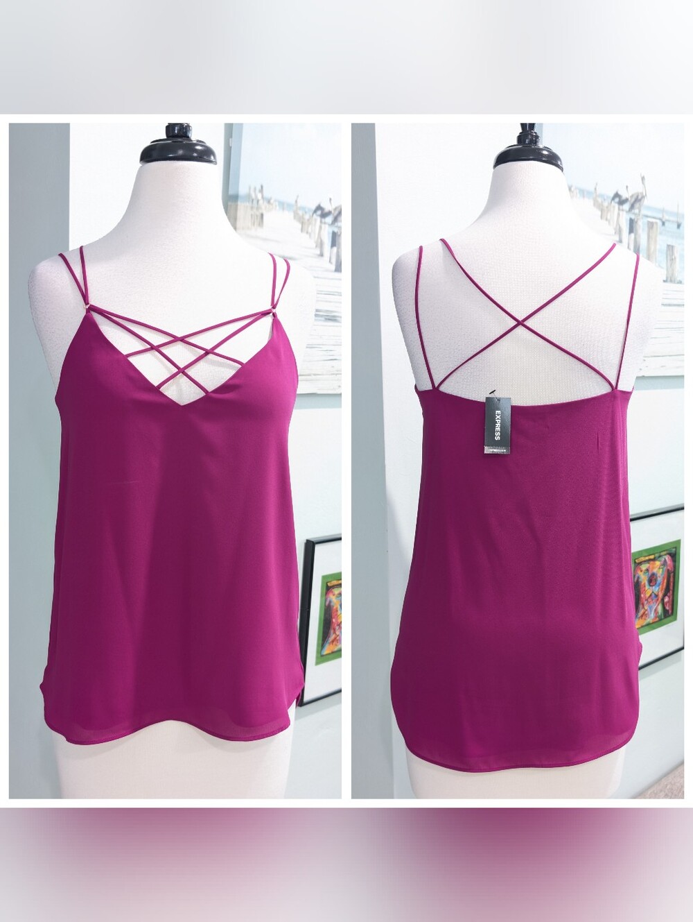 NWT Express Crisscross Strappy Cami Tank Top - Magenta